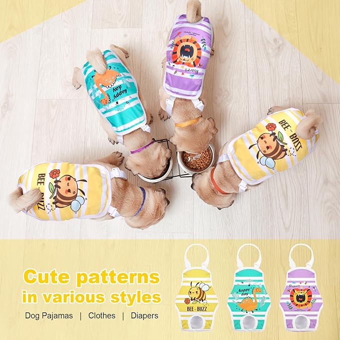 3 Pack Washable Female Dog Diaper Onesie Sanitary Pantie with Adjustable Suspender, Reusable Fixed Diapers, Super Absorbent Leakproof for Small Medium Large Dog in Heat Cycle XS/S