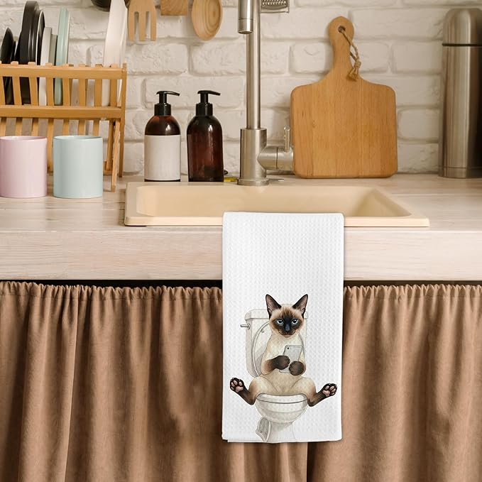 Funny Siamese Cat Gifts Hand Towels for Bathroom Decor, Funny Cats Dish Tea Towels, Siamese Cat Theme Gifts Hand Towel for Restroom Kitchen Toilet Decor, 16x24 Inch