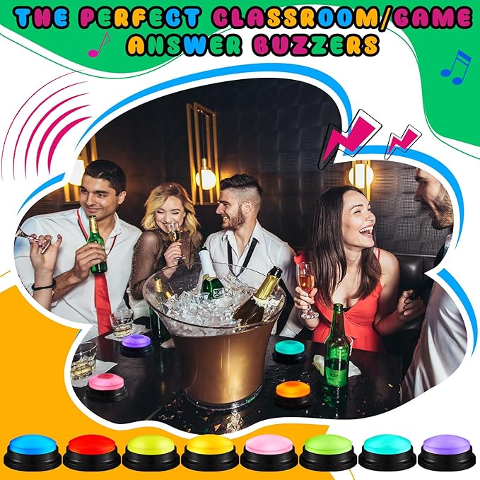Honoson 8 Pack Recordable Answer Buzzers Button Custom Programmable Sound Buttons Funny Birthday Gifts for Family Trivia Nights Classroom Communication Study Home Office Game(Fresh Color)