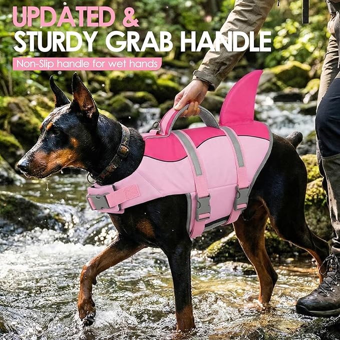 AOFITEE Dog Life Jacket, Shark Dog Life Vest for Swimming Boating, Reflective High Flotation Small Dogs Lifesaver, Ripstop Pet Swim Vest Swimsuit with Rescue Handle for Small Medium Large Dogs, S