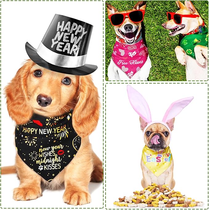 Weewooday 9 Pcs Holiday Dog Bandanas Easter Bandanas Patriotic Birthday Scarf Adjustable Large Pet Washable Scarves for Large Dog Supply(Cute Pattern)