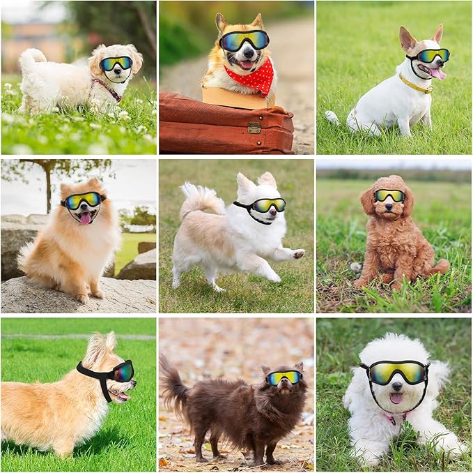 Lewondr Dog Goggles Small to Medium Breed, Dog Sunglasses with Adjustable Straps & Air Vents, UV/Wind/Dust/Fog/Snow Proof Dog Eye Protection Sunglasses for Outdoor Driving Riding, Black