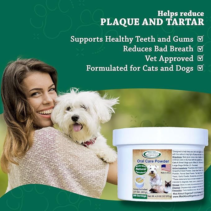 Dog or Cat Oral Care Powder – Tartar and Plaque Remover, Pet Dental Cleaning Powder for Oral Hygiene and Fresh Breath, Teeth Cleaner – 900 Servings, Large Size - 127g