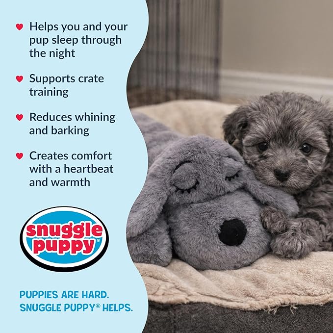 Snuggle Puppy Junior, Heartbeat Puppy Toy for Small Breeds, Smaller Plush Dog Toy with Real-Feel Pulse, Designed for Crate Use and Early Routines - Grey