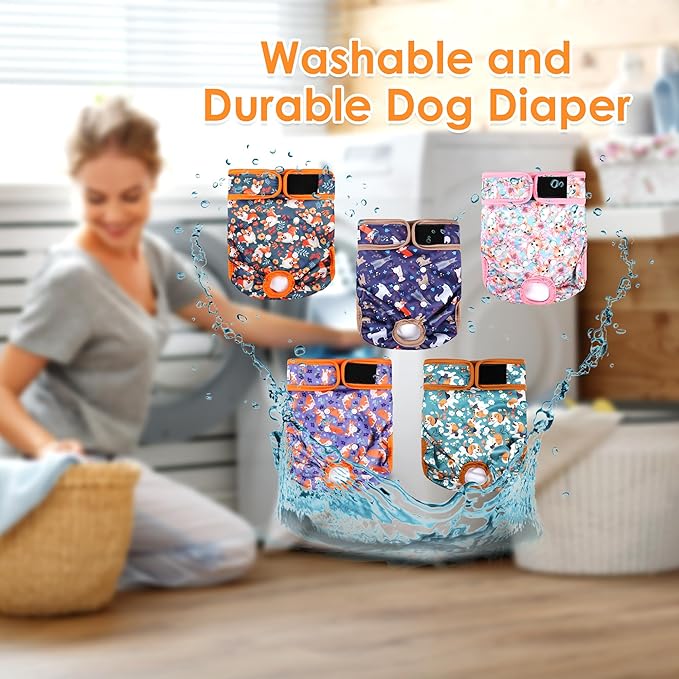 Washable Female Dog Diapers 5 Pack,Reusable Diaper for Doggie,Highly Absorbent Dog Diaper,Adjustable Leakproof Puppy Diapers Skirt for Heat,Incontinence,Period Doggy Nappies