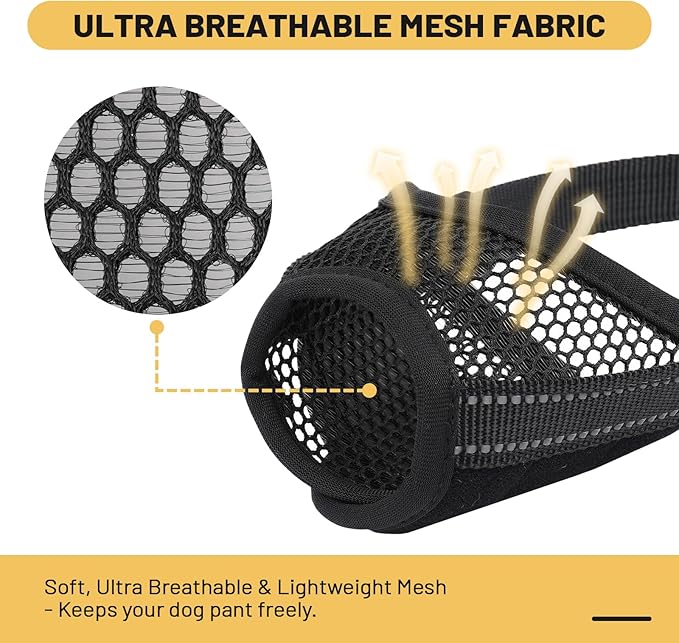 PAWsay 2 Pack Dog Muzzle, Soft Dog Muzzle for Medium Sized Dogs Anti Biting Barking Chewing Grooming, Air Mesh Breathable Puppy Mouth Guard Drinkable Adjustable Pet Muzzles, Black M