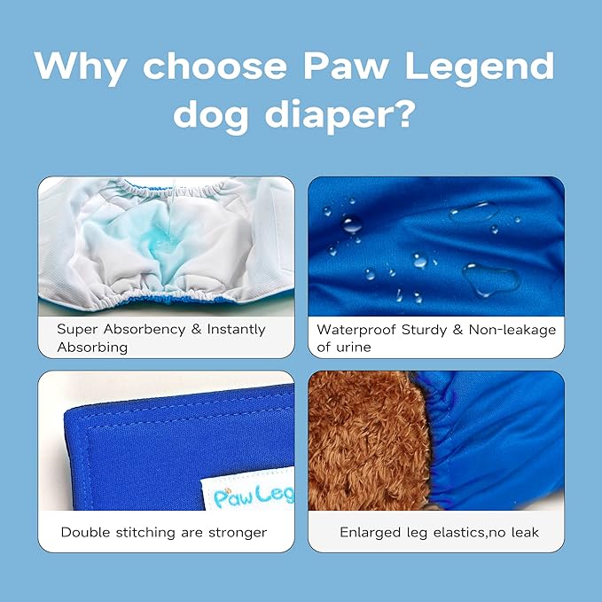 Paw Legend Washable Dog Belly Band Wrap Diapers for Male Dog | High Absorbing Puppy & Doggy Diapers Male (3 Pack,Blue,Aqua,Black,Small)