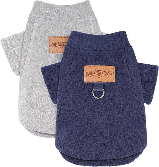 2 Pack Dog Sweaters with Leash Ring Warm Fleece Dogs Sweatshirt for Small Medium Dogs Pet Puppy Coat Apparel Outfits Winter Dog Clothes for Chihuahua, Yorkie, Bulldog, Dachshund Cats L, Grey