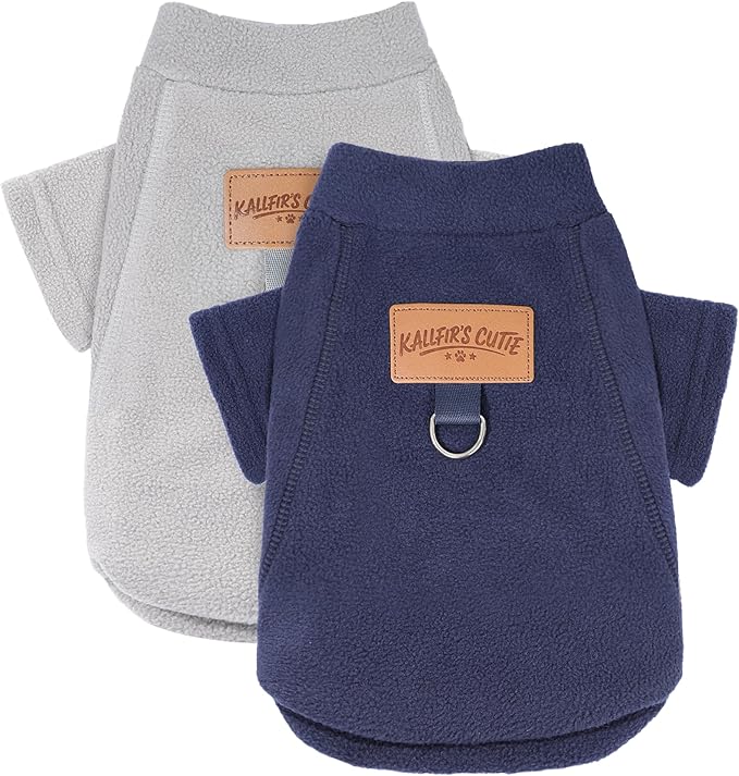 2 Pack Dog Sweaters for Small Dogs Warm Fleece Dog Sweatshirt with Leash Ring Pet Puppy Swearer Coat Apparel Outfit Winter Clothes for Chihuahua, Yorkie, Bulldog, Dachshund Cats XXS, Grey