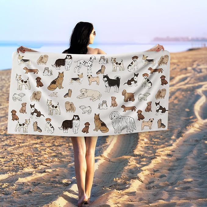 Boho Dog Beach Towel, Dog Lover Gifts, Dogs Sand Beach Towels Gifts for Women, Cute Dogs Quick Dry Bath Pool Towels for Farmhouse Bathroom Swimming Pool, 30x60 Inch
