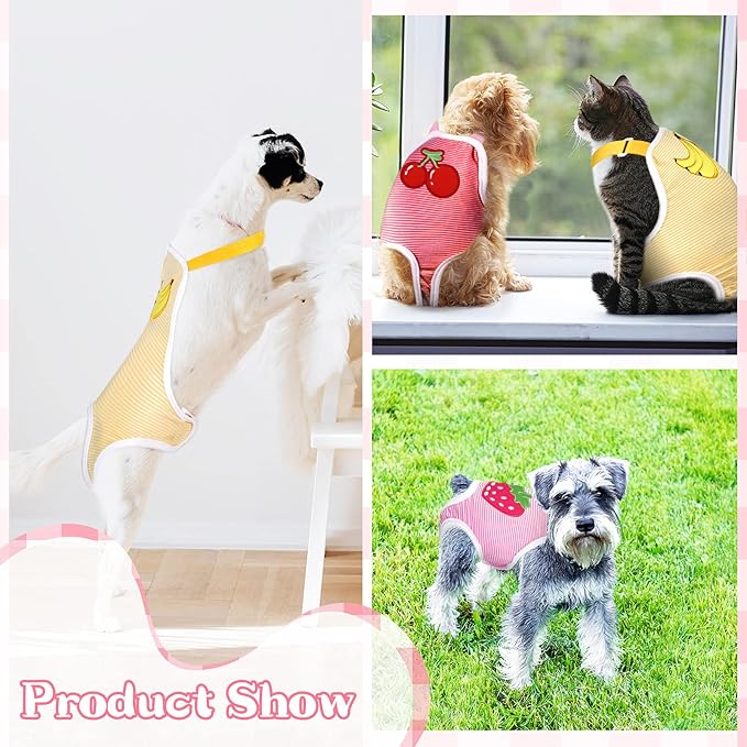 Nuanchu 3 Pcs Female Dog Diaper Sanitary Panties with Adjustable Suspender, Washable Reusable Doggie Diapers for Small Medium Large Dog in Heat Period Menstrual Pet Cats Ducks(Fruit Pattern,S)