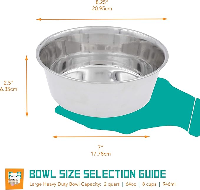 Fuzzy Puppy Food & Water Bowl for Cats & Dogs, Heavy-Duty Stainless Steel, Silver, 2 Quart