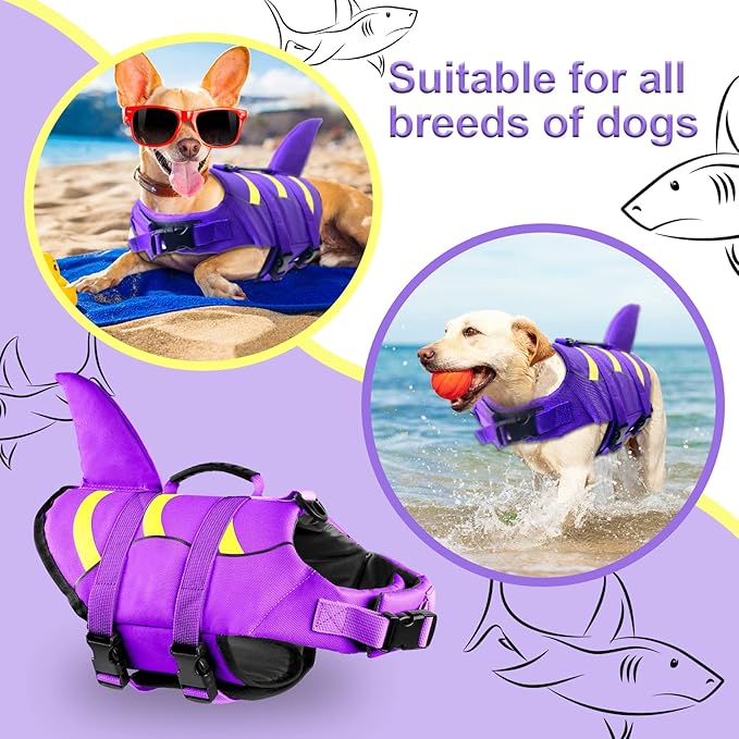 Fragralley Dog Life Jacket Shark, Dog Life Vest Adjustable Ripstop, Dog Swimming Safety Vest with Superior Buoyancy & Rescue Handle for Small Medium Large Dogs, Swim, Pool, Beach, Boating