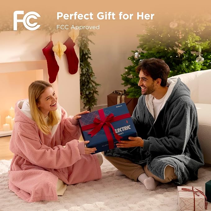 Bedsure Cordless Heated Wearable Blanket Hoodie - Faux Cashmere Electric Blanket with 20000mAh Battery Pack, Portable USB Heated Throw, Winter Gifts for Women, 4 Heat Levels & 4 Timers, 22"x43", Pink