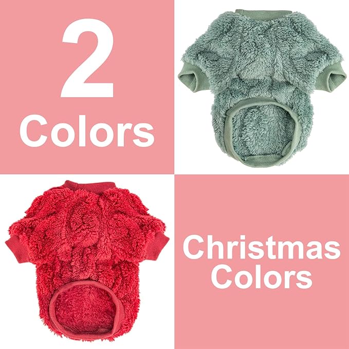 Dog Sweater, 2 Pack Dog Sweaters for Small Dogs or Cats, Girl or Boy, Warm Dog Clothes Shirt Coat for Winter Christmas (Green, Red, X-Small)