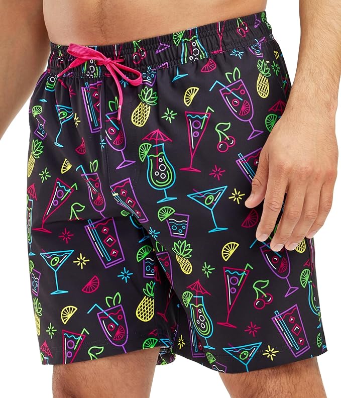Tipsy Elves Men's Stretch Swim Trunks 7 Inch Inseam 4-Way Stretch with Mesh Liner - Quick-Dry Funny Swimwear Bathing Suit
