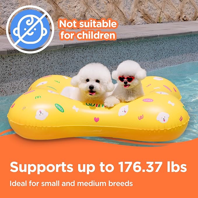 Dog Float - Yellow Cute Design Inflatable Rafts for Small Medium Dogs and Puppies - Essential Pet Supplies for Summer Outdoor Water Play Pool Lake River