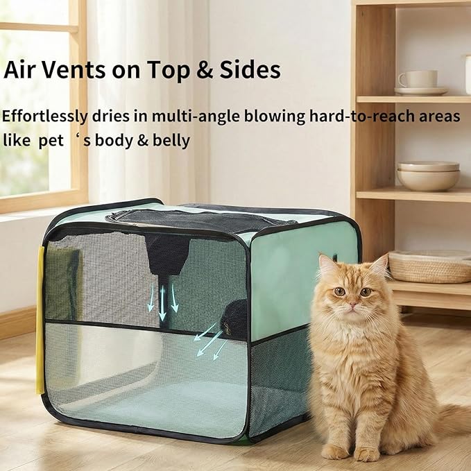 AiVIE Foldable pet Drying Box | cat Drying Box， 20.5 x 15.7 x 20.5 Hair Drying case is Suitable for Cat & Small Dog.Stress-Free at Home, Outdoor-Ready for Travel with Your Pet.