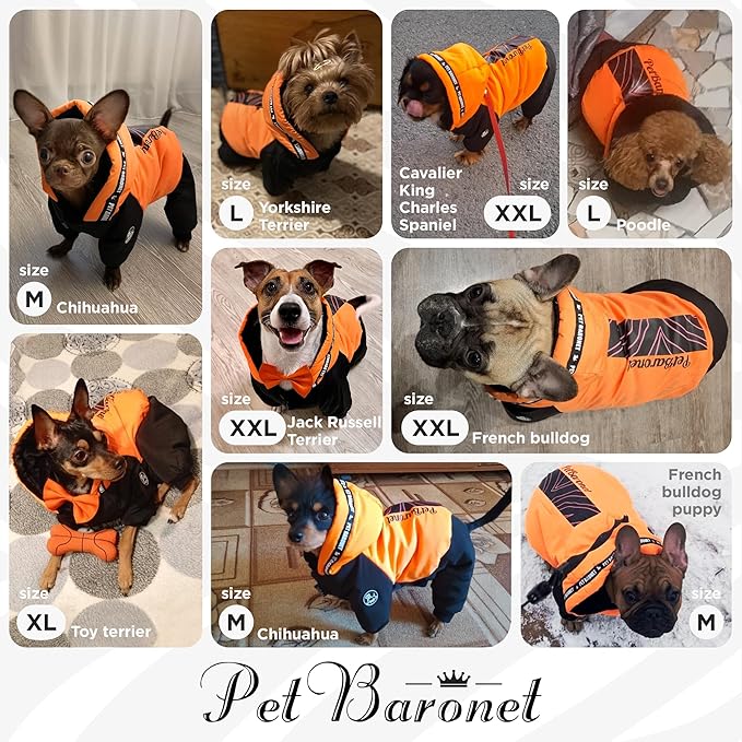 Waterproof Full Body Winter Jacket for Dogs, Dogs Snowsuit, Perfect for Cold Weather, Ideal for Small and Medium Breeds (Orange, XXL:Chest 22'', Length: 15.7'')