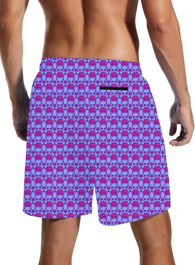 Mens Swim Trunks with Compression Liner Quick Dry Zipper Pocket Bathing