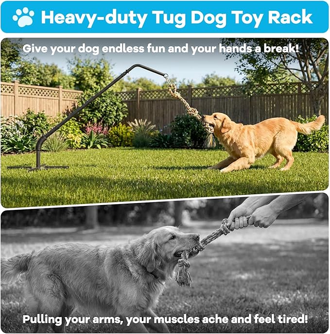 Outdoor Tug of War Dog Toy with Strengthen Spring Pole, Sturdy & Durable, Adjustable Height for Large, Medium & Small Dogs;3 Kinds Dog Tug of War Toys for Self-Play & Interactive in Park, Yard & Lawn
