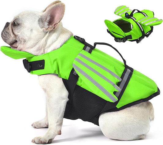 Dog Life Jacket, Cute Wings Adjustable Dog Life Vest with Chin Float and Handle for Swimming Boating Reflective High Buoyancy Swim Float Vest for Small Medium Large Dogs (Green, M)