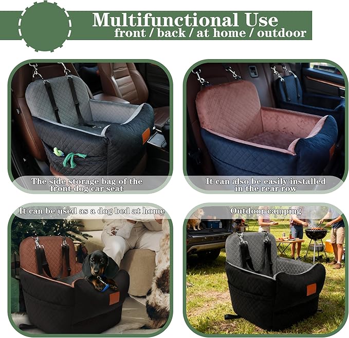 Dog Car Seat for Small/Medium Dogs,2 Adjustable Seat Belt,Memory Foam with Soft Fabric Pets Travel Car Bed with Non-Slip Bottom,Easily Installed in Front and Back seats,Removable and Washable(H-blagre