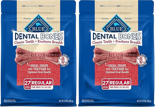 Blue Buffalo Dental Bones Regular Natural Dental Chew Dog Treats Bag Value Pack,(Pack of 2)