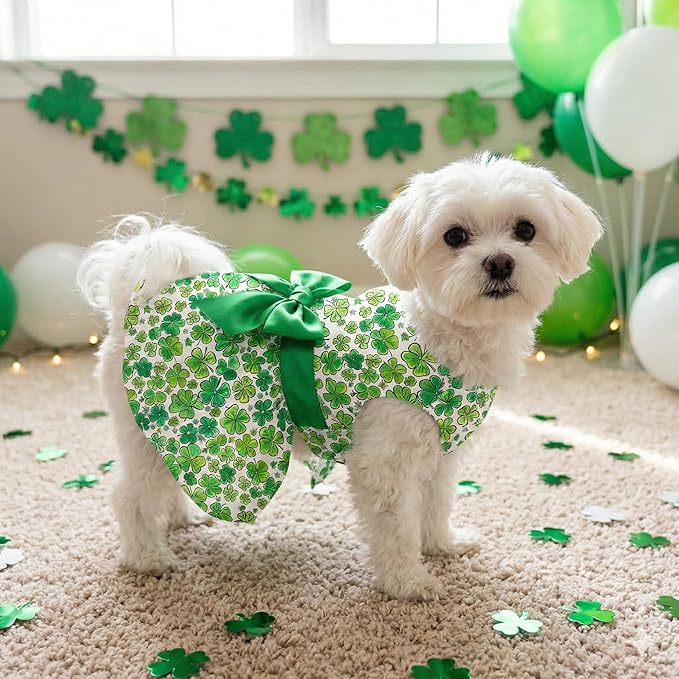 St. Patrick Day Dog Dress Holiday Irish Lucky Clover Dress Outfits Skirt for Small Boys and Girls Puppies Pets Doggie