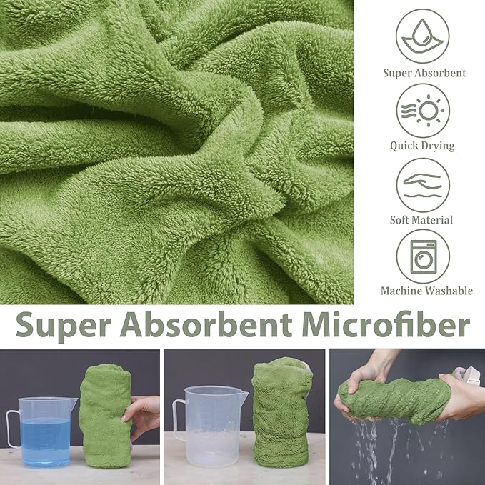 Dog Bathrobe Super Absorbent Towel Robe - Microfiber Bath Towels Fast Drying Coat for Dogs, Cute Dogs Clothes Adjustable Collar & Belly Strap Warm Keeping Hooded Dog Towel (Olive Green, Large)