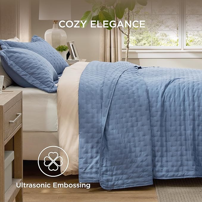 Bedsure King Quilt - Mineral Blue Bedspread King Size & Lightweight Comforter, Modern Coastal Coverlet with Clover Pattern, Ultra Soft All-Season Bedding, 106 x 96 Inches | Stitch-Free Quilting, Ultra Soft, Lightweight, Machine Washable, Pet-Friendly