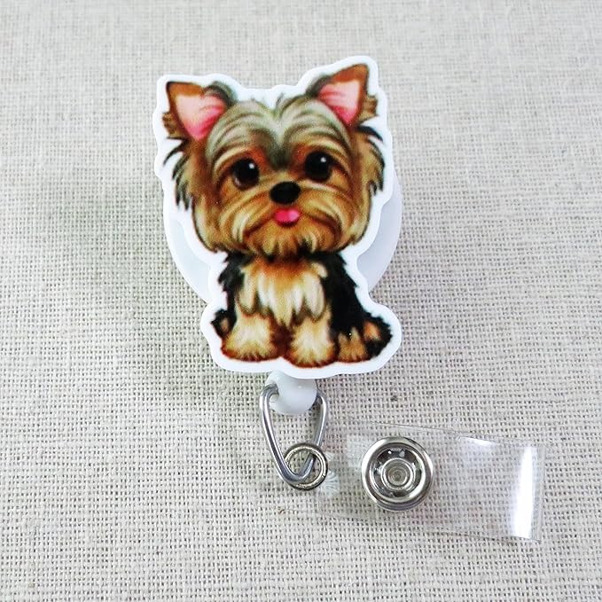 Dog Badge Reel, Yorkie Nurse Badge Reel, Funny Animal ID Holder, Cute Yorkie Puppy ID Badge Clip, Vet Tech Veterinarian Badge