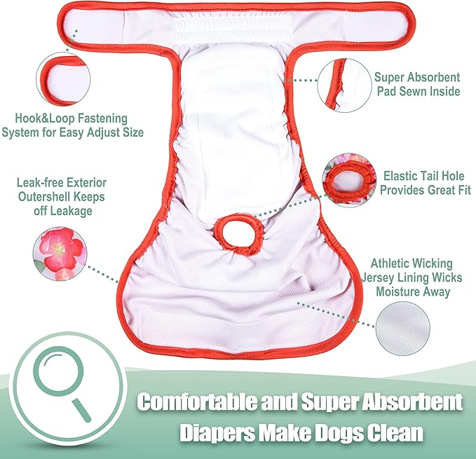 wegreeco Female Dog Diapers, Washable Reusable Pet Puppy Doggie Diapers for Small Medium Large Female Dogs in Heat Period, Doggy Period Panties Small, Blossoms