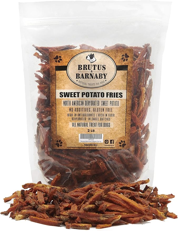 BRUTUS & BARNABY Sweet Potato Dog Treats- No Additive Dehydrated Sweet Potato Fries, Grain Free, Gluten Free and No Preservatives Added (14 oz)