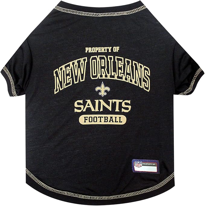 NFL New Orleans Saints Dog T-Shirt for Pets, Size Large. Officially Licensed Pet Shirt with Team Logo, Soft Stretchable Comfort Fit Apparel for Dogs & Cats