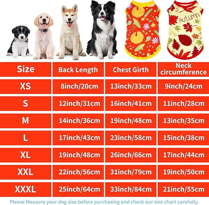 Dog Shirts for Large Dogs Sleeveless Tank Top Tee Clothes Vest Autumn Red Yellow Pumpkin Maple Leaves Light Weight Stretchable Soft for Girl Boy Female Male Outfit L Pack of 2