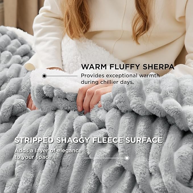 Bedsure Sherpa Blanket Twin Size for Couch - Super Soft, Cozy Fleece Thick Warm Blanket for Winter, GentleSoft Plush & Fluffy Throw Gift for Women, Home Room Decor, Grey, 60x80 Inches