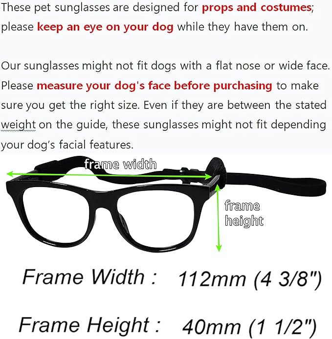 G002 Dog Pet Clear Lens Costume Glasses Small to Medium Breeds 12LBS~30LBS Prop Photoshoot Sunglasses (80s Black-Clear)