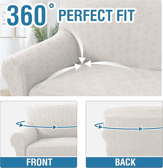H.VERSAILTEX Jacquard Sofa Covers Washable 1 Piece Stretch Sofa Covers Furniture Protector Anti-Slip Soft Thickened Dogs Slipcovers Washable Diamond Pattern(Sofa, Pale Oak)