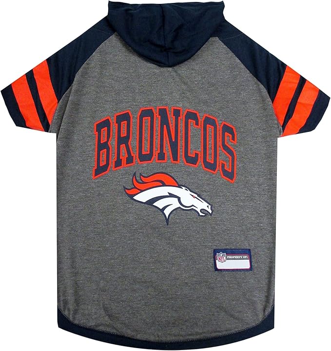 Pets First NFL Denver Broncos Hoodie for Dogs & Cats. | NFL Football Licensed Dog Hoody Tee Shirt, X-Small| Sports Hoody T-Shirt for Pets | Licensed Sporty Dog Shirt
