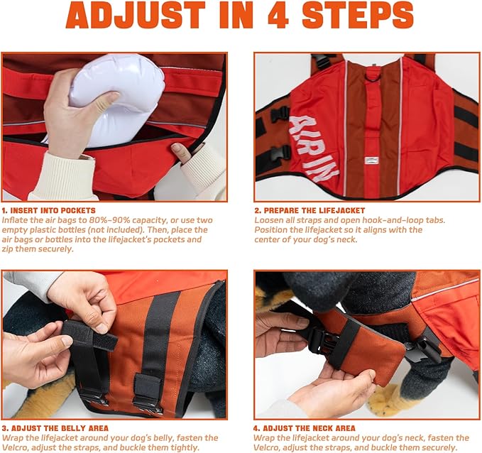Dog Life Jacket, Inflatable Life Jacket Red Air-in Swimming Safety& Comfort for Water Adventure in Dog Life Vests for Boating with Reflective Words, for Furry Companion-Size M