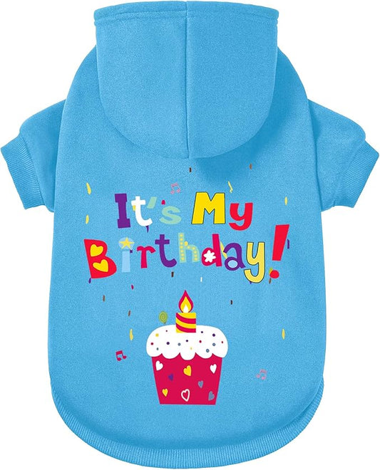 GreenJoy Dog Sweater Dog Hoodie Cold Weather Coat Hooded Sweatshirt for Puppies,Cats, Small Medium Large Dogs (Blue(It's My Birthday), X-Large)