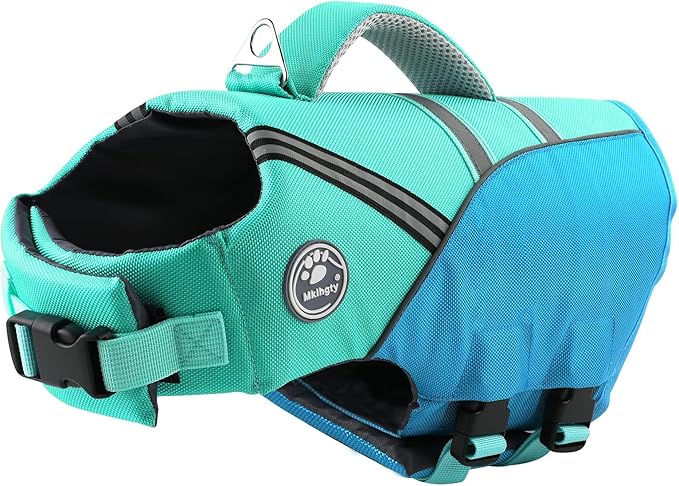 Mklhgty Dog Life Jacket for Swimming & Boating, Ripstop Safety Vest with Rescue Handle, High Buoyancy Preserver for Small Medium Large Dogs