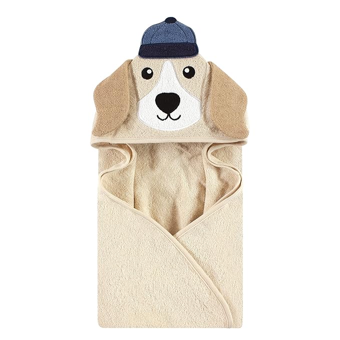 Hudson Baby Unisex Baby Cotton Animal Face Hooded Towel, Baseball Dog, One Size