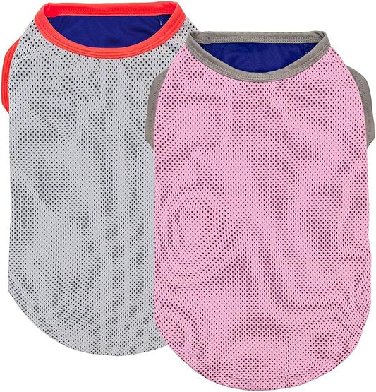 KYEESE 2Pack Dog Cooling Shirt, Breathable Dog Shirt for Small Dogs, Sun Protection Dogs Cooling Vest Tank Top, Lightweight Soft Sleeveless Summer Pet Clothes, Pink+Grey, L
