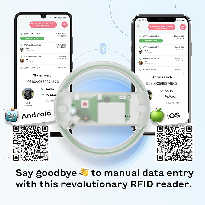 Microchip Scanner - RFID Reader - Chip Pet Scanners with Registration and Temperature Monitoring Seamless Animal ID Integration for Animals, Dogs, Cats, Puppy, Kitten (FBM)