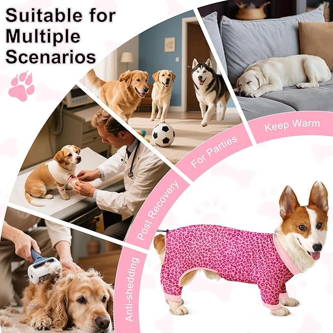 Bienbee Dog Pajamas, 4 Pack Dog Recovery Suit Shedding Suit Cute Soft Puppy Clothes Dogs Pjs Onesies Jammies Adjustable Breathable & Stretchy Clothes for Small Medium Large Dogs Girl Boy Puppy-XL