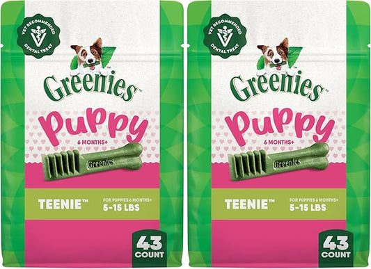 Greenies Dog Treats Veterinarian-Recommended Natural Dental Puppy Treats Teenie Size,12 oz. Pack,43 Count (Pack of 2)