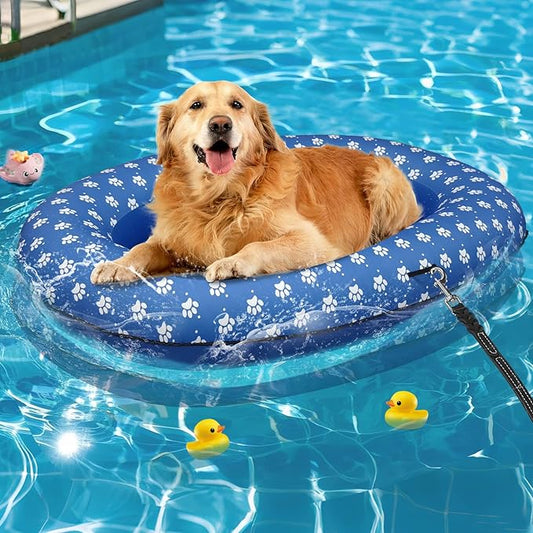 Inflatable Dog Float for Large Dogs, Up to 180 Lbs, Foldable & Puncture-Resistant Doggy Float for Pool, Portable Dog Float Bed Pet Swimming Accessory, Pet-Friendly Outdoor Fun, Blue