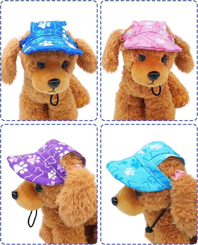 PET SHOW Dog Baseball Cap Paw Print Dog Visors for Small Doggy Cats Waterproof Pet Sun Hats with Ear Holes Adjustable Drawstring Boy Puppy Hat - Royal Blue/S
